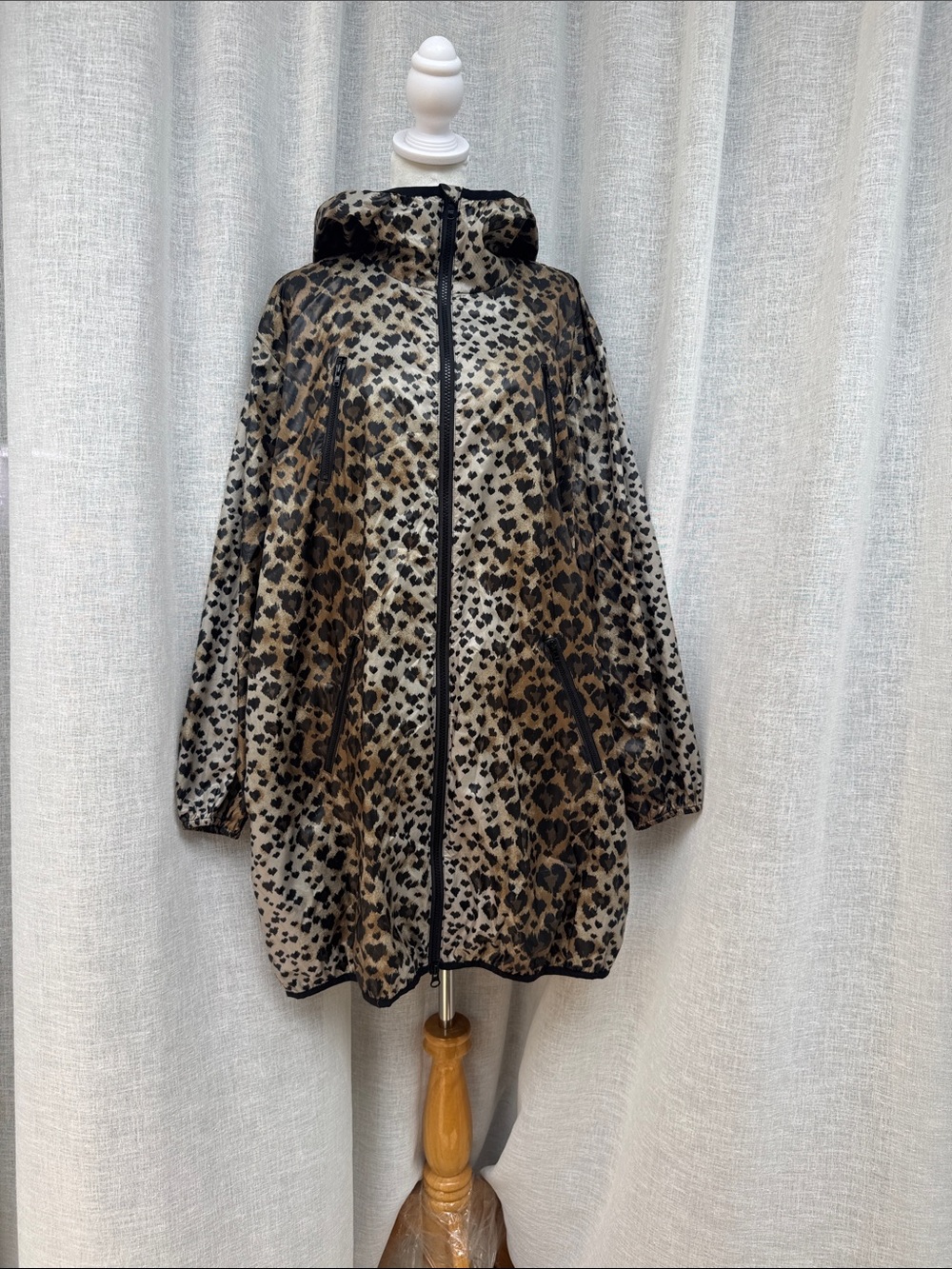RED Valentino leopard heart print hoodie jacket rain coat